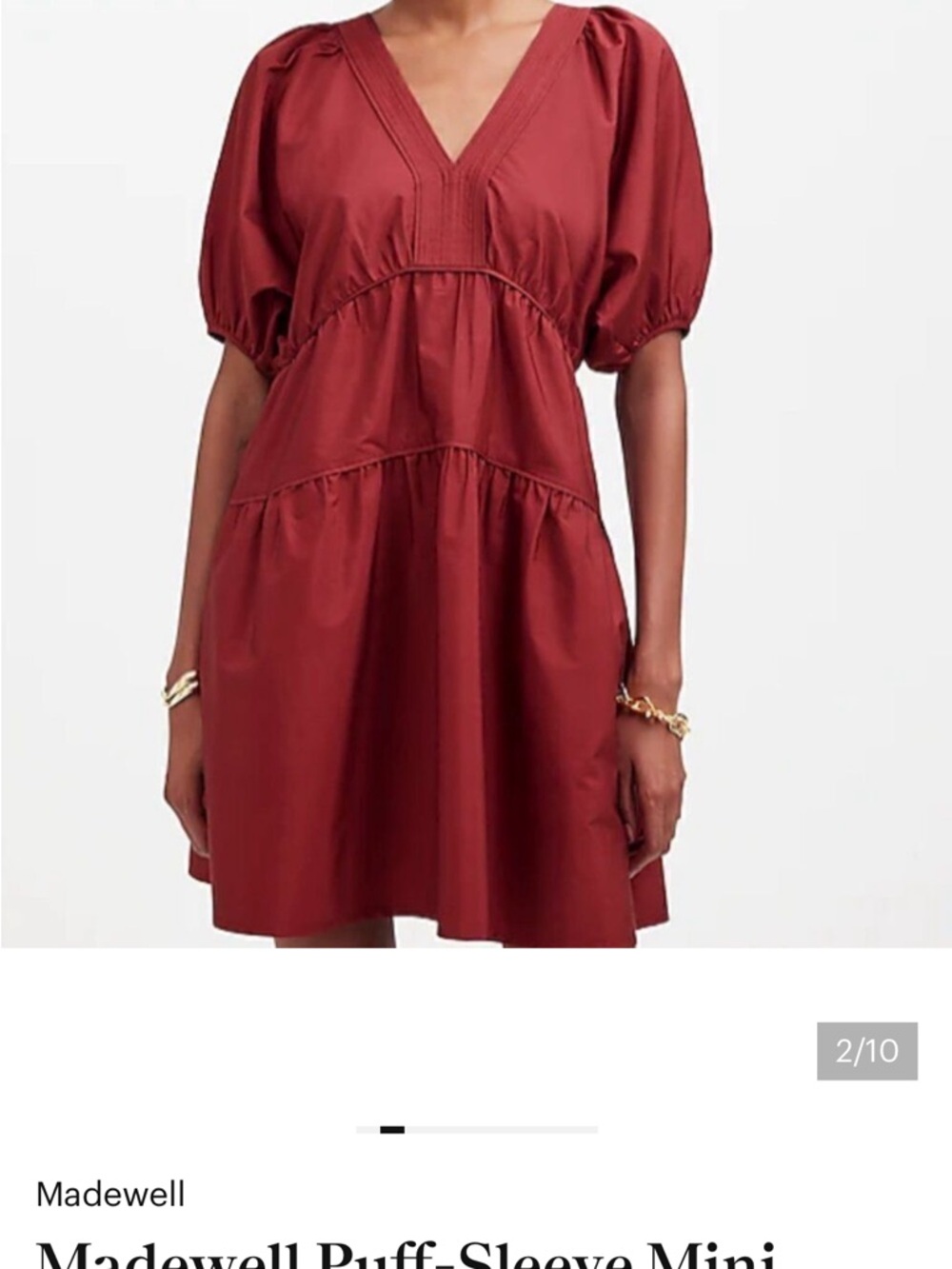 Madewell Burgundy Puff-Sleeve V-Neck Dress